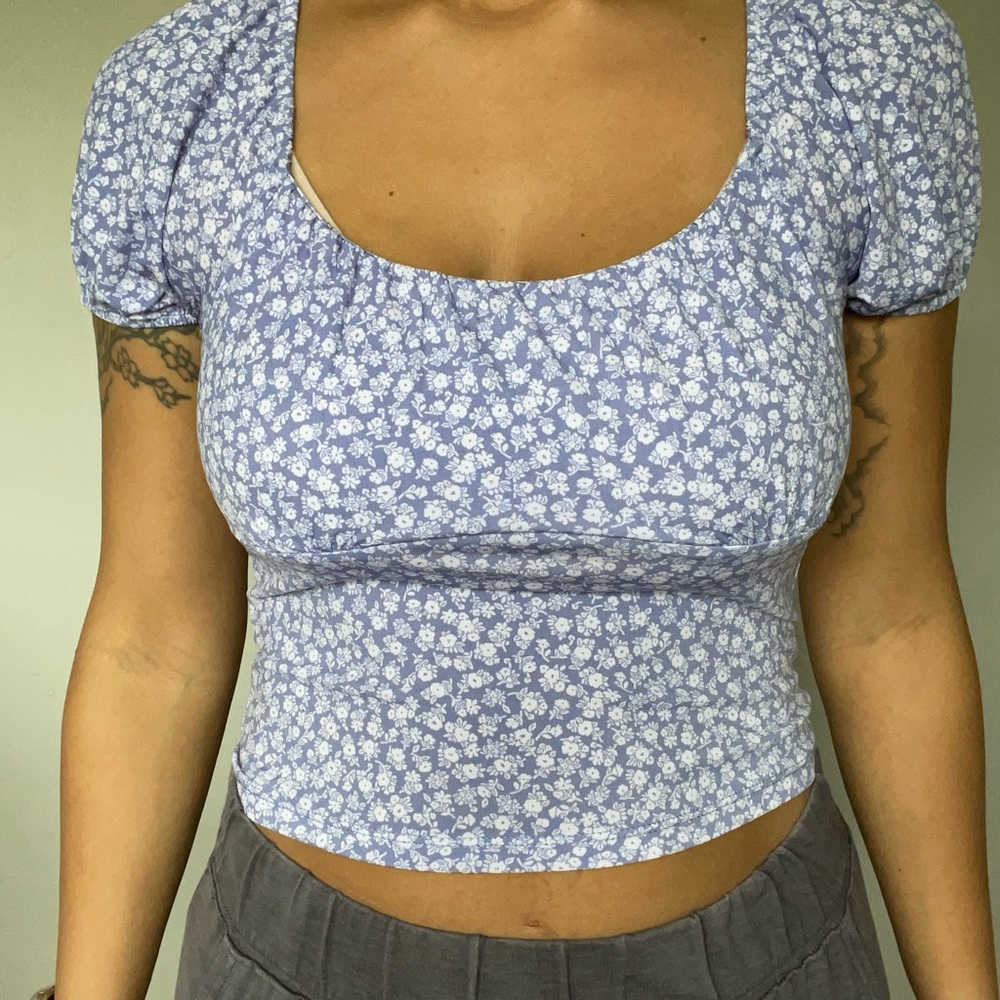 Fashion Nova Blue Floral Crop Top